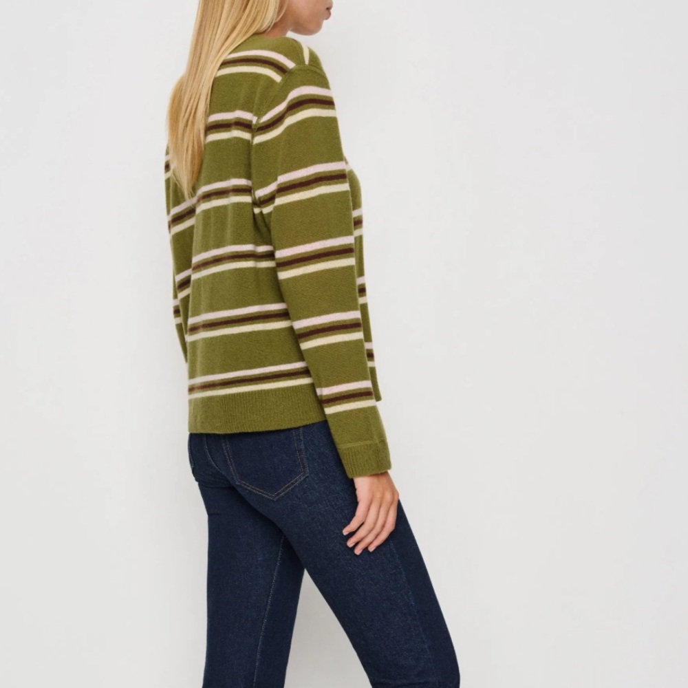 Reformation Cashmere Boyfriend Sweater XS Pear Multi Stripe NWT - Picture 3 of 7